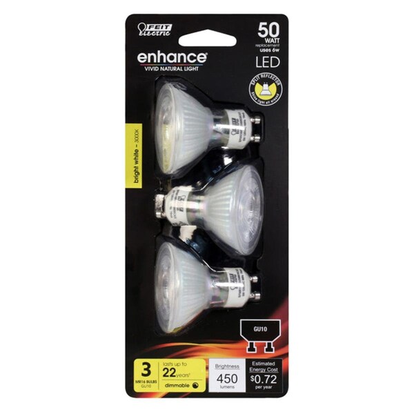 Cling 50 watt Equivalence Enhance 6 watt 450 Lumen MR16 Track LED Bulb, Bright White, 6PK CL1495257 - main